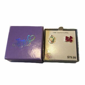 JoJo Siwa Fine Silver Plated Mismatched Unicorn & Bow‎ Stud Earrings Set